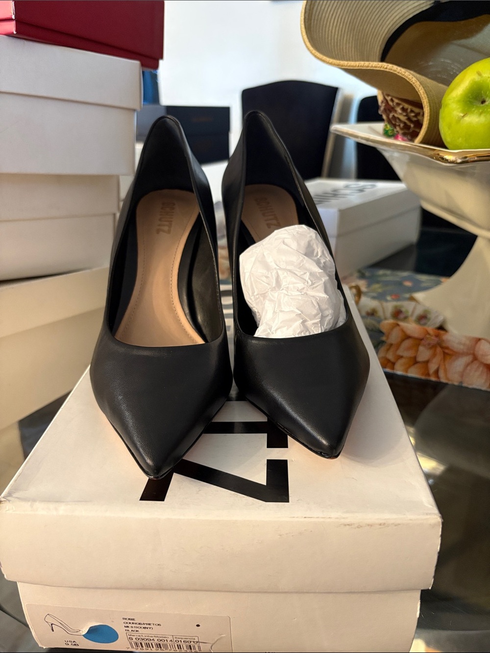 SCHUTZ Black Pointed Toe Leather Pumps #100